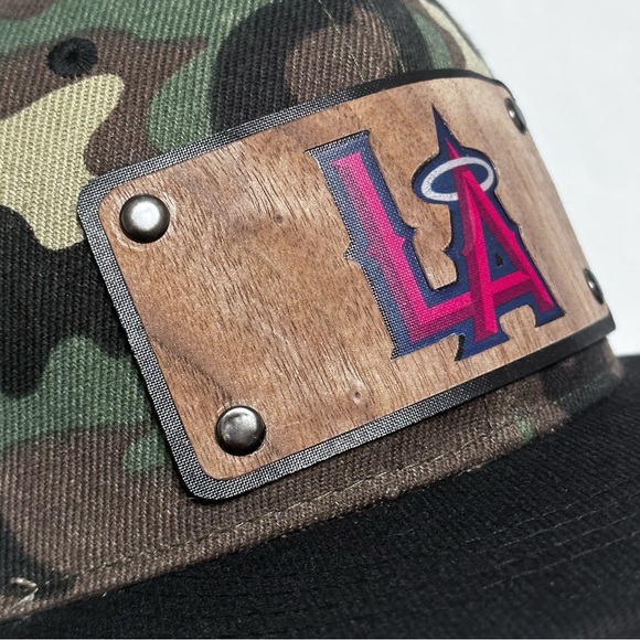 Men Snapback Hat Classic Hip Hop Style Flat Brim LA Wooden Patch camuflaje - Picture 4 of 16